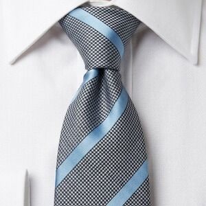 Paolo Albizzati Mens Silk Tie Blue Gray‎ Houndstooth Diagonal Stripe Italy - CJ